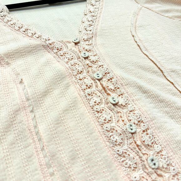American Rag Waffle Knit Button Up Lace Top Balloon Sleeve Y2K Style Shirt Sz: L - Picture 7 of 7